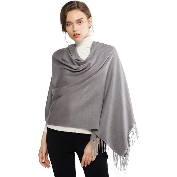 ⚡Women's Gray Pashmina Shawls Evening Dress Bridesmaid Winter Warm Long Scarf - Picture 1 of 7